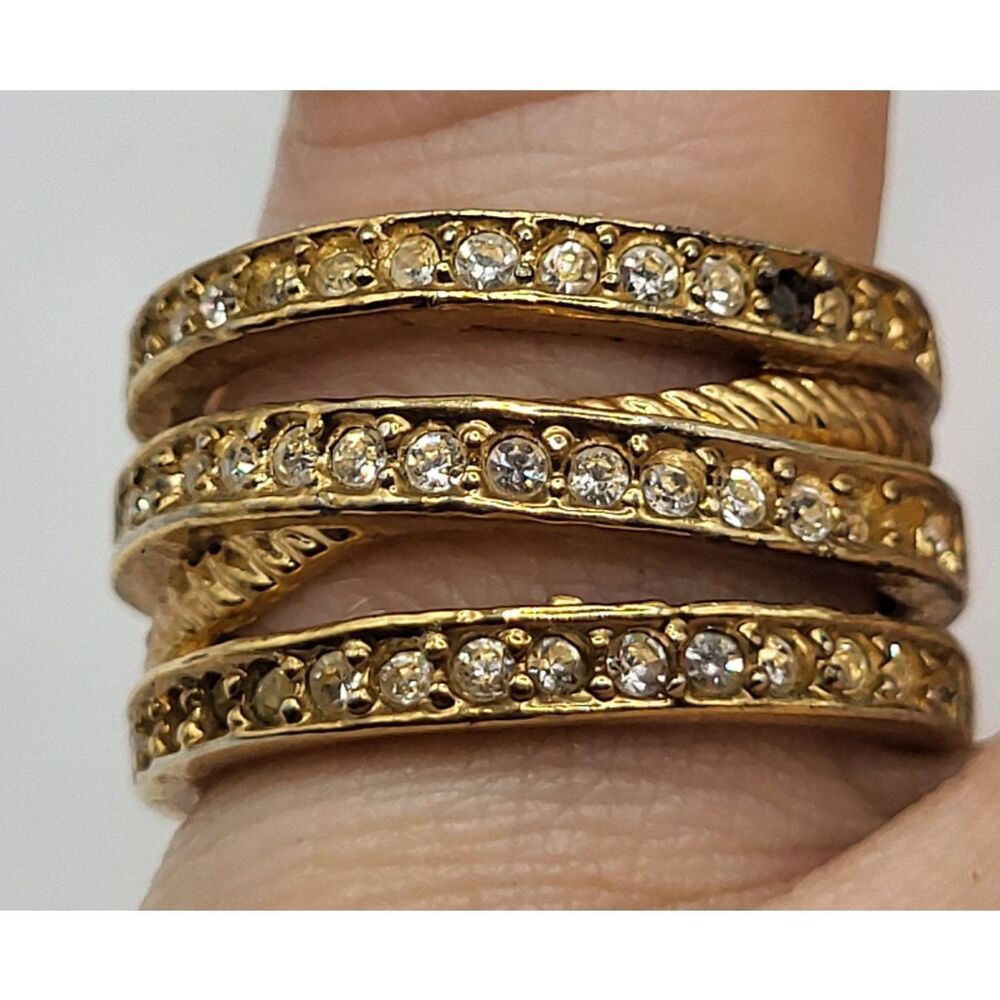 Triple Band Stacked Gold Tone Ring Size 6 Signed